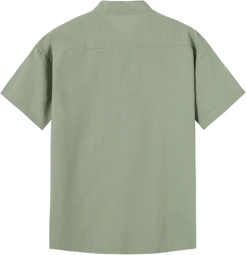 Vista 3 de YOVERGA Camisas de lino de manga corta con botones para hombre, camisa casual de algodón para playa y verano