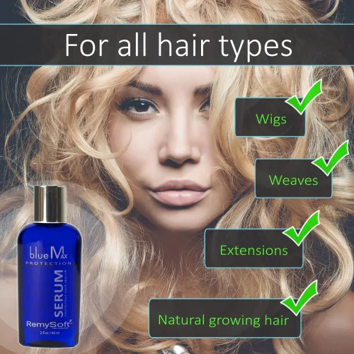 Vista 5 de RemySoft BlueMax - Suero protector de silicona, seguro para extensiones de cabello, tejidos y pelucas, suero de fórmula de salón de 2 onzas