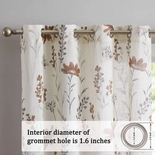 Vista 3 de July Joy Cenefa de Cocina Estampada con Textura de Lino de 18 Pulgadas Diseño Floral de Hojas Estilo Casa de Campo Juego de Paneles de Cortina