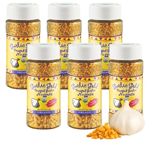 Vista 10 de Garlic Gold Nuggets tostados, condimento crujiente de ajo tostado, certificado por USDA, orgánico para ensalada, apto para dieta keto paleo