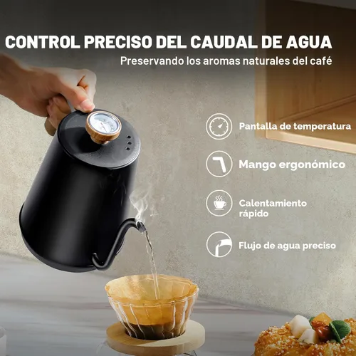 Vista 2 de Nueve&Five - Hervidor eléctrico de cuello de cisne con termómetro, hervidor de agua caliente de 1.0 L para café y té, 1000 W, apagado automático