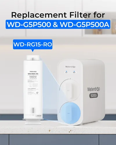 Vista 2 de Waterdrop Filtro G5P500-RO, repuesto para sistema de ósmosis inversa para debajo del fregadero Waterdrop G5P500 y G5P500A, vida útil de 24 meses