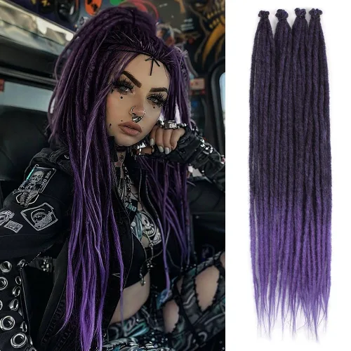 Vista 35 de Kraler Extensiones de Rastas Azules, Extensiones de Rastas Sintéticas de Ganchillo de 22", 100% Hechas a Mano, Rastas de Una Sola Punta, Delgadas