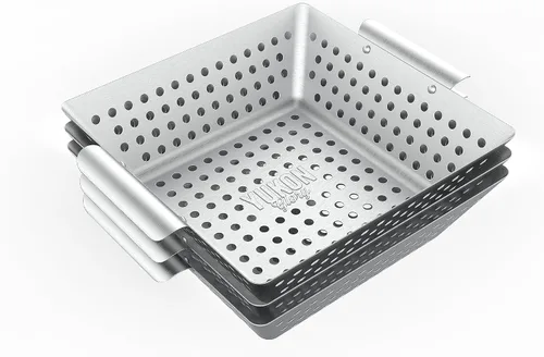 Vista 6 de Yukon Glory™ Juego de 3 cestas de parrilla cuadradas de acero inoxidable de 9 x 9 x 2 pulgadas para parrilla al aire libre – Cesta perforada