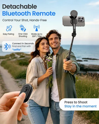 Vista 5 de UBeesize Trípode magnético para selfie stick con luz regulable y control remoto recargable, soporte de trípode portátil de viaje para teléfonos
