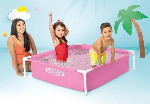 Vista 2 de Intex Mini marco sobre el suelo piscina rosa 48 x 48 x 12 pulgadas