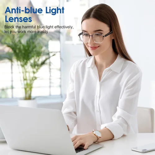 Vista 5 de Lentes de sol inteligentes con Bluetooth, lentes fotocromáticos anti luz azul, protección UV, audio de oído abierto, llamadas manos libres, control
