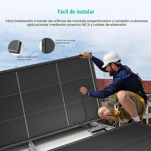 Vista 6 de Panel solar bifacial de 100 vatios, panel solar monocristalino de 12V 100W, módulo de alta eficiencia, tecnología monocristalina, funciona
