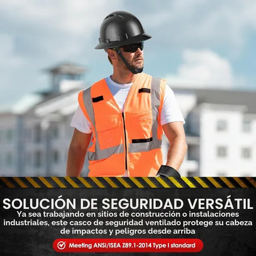 Vista 7 de Zeluga Casco duro de ala completa HDPE, casco de seguridad de construcción con orificios ventilados, suspensión de trinquete ajustable de 6 puntos