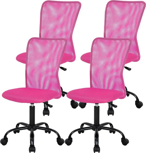 Vista 23 de FDW Silla de oficina en casa, silla de escritorio de malla con respaldo medio, sin brazos, ergonómica, giratoria, soporte de espalda, ajustable