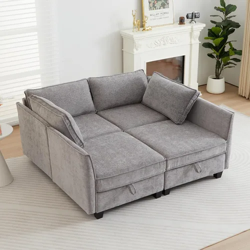 Vista 47 de ORRD Juego de sofá modular esquinero de gran tamaño, sofá convertible en forma de L con almacenamiento, sofá modular de 8 plazas con otomanas y Beige