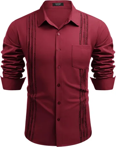Vista 4 de COOFANDY Men's Cuban Guayabera Shirts Casual Button Down Long Sleeve Beach Shirt