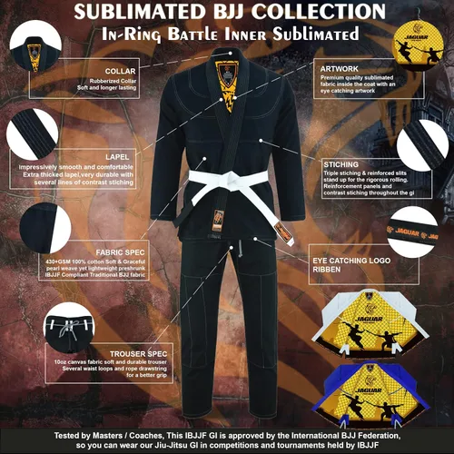 Vista 3 de Interior de batalla en anillo sublimado Pro Brazilian Jiu Jitsu BJJ Kimono Gi Uniforme Unisex Cinturón incluido