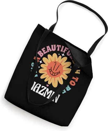 Vista 2 de Jazmin Personalized Name Beautiful Day Wavy Text Retro Tote Bag