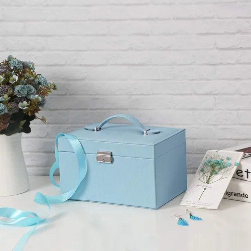 Vista 6 de BEWISHOME SSH78L - Joyero de 20 secciones para niñas, organizador de joyas con cerradura portátil para mujeres, niñas, niños, color azul