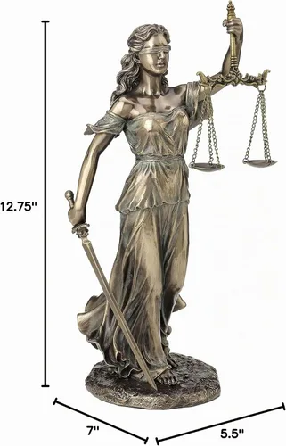Vista 7 de Unicorn Studio 13 1/4" con los ojos vendados Lady Justice con espada y escultura de resina de escala con acabado de bronce