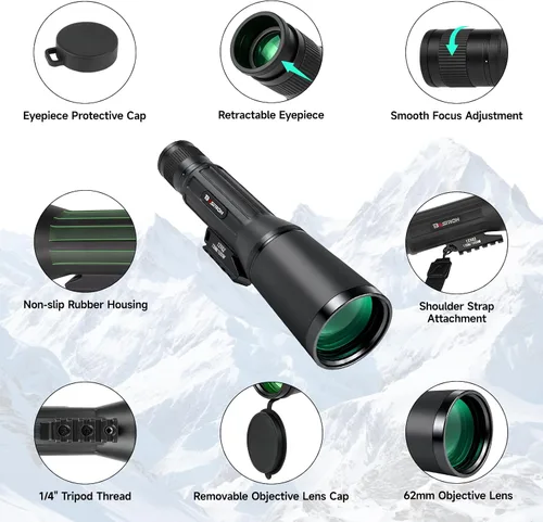 Vista 2 de Monocular Telescope 12X62 HD High Power with Tripod for Bird Watching Black