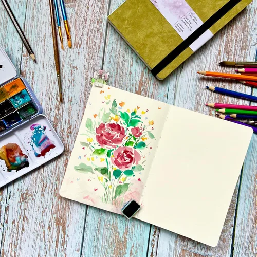Vista 7 de tumuarta Cuaderno de bocetos de acuarela cuadrado, 6x6”, 140 LB, 300GSM, papel 100% algodón, prensado en frío, 24 hojas, 48 páginas, diario