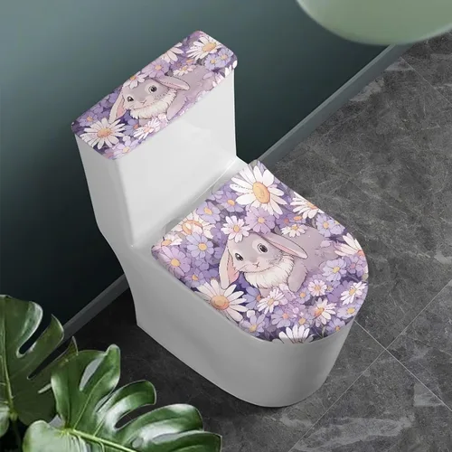 Vista 10 de Flashideas Juego de cubierta para tanque y tapa de inodoro con estampados de patas de perro coloridas - Elástico, se adapta a la mayoría de tanques