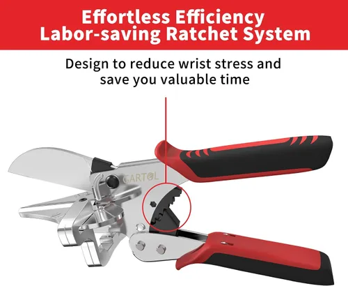 Vista 11 de GARTOL Ratchet Miter Shears, 45°-135° Adjustable Multi-Angle Cutter for Molding, Trim & Quarter Round – Precision Hand Tool for PVC & Soft Wood