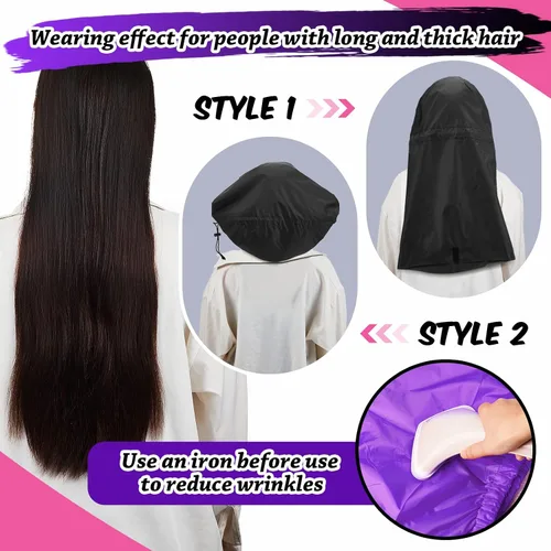 Vista 3 de SATINIOR 2 gorros de ducha extra grandes para trenza, impermeables, ajustables, reutilizables, con lazo de secado, gorros de pelo para mujeres