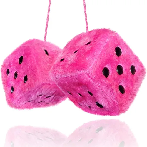 Vista 13 de Dados Peludos Negros Accesorios para Automóvil – Accesorios de Coche de Felpa Rosa Lindos para Interior – Adornos Decorativos Colgantes de Felpa