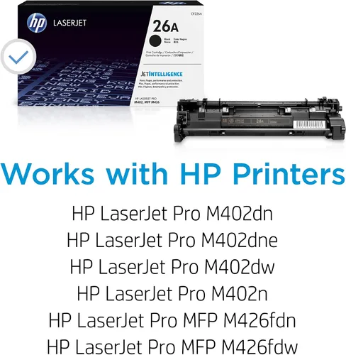 Vista 2 de Cartucho de tóner HP 26A negro para impresoras Funciona con LaserJet Pro M402 Series; LaserJet Pro MFP M426 Series CF226A