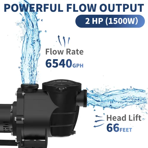 Vista 2 de Pipopa 2HP 6540GPH - Bombas de piscina sobre el suelo y en el suelo, bombas de piscina de 2 velocidades de 1725 RPM/3450 RPM con colador de cesta