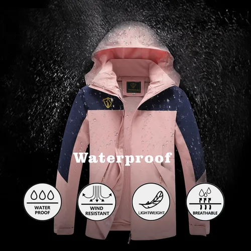 Vista 3 de GIISAM Chaqueta de lluvia para mujer, impermeable, ligera, impermeable, impermeable, rompevientos, con capucha