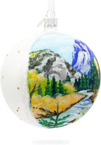 Vista 5 de Adorno de Navidad de bola de vidrio de pintura de río de montaña 4 pulgadas