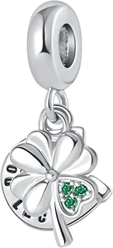 Vista 3 de Abalorio de herradura de trébol de cuatro hojas de la suerte para pulseras Pandora, cuentas colgantes de buena suerte para mujeres, hermana, mamá