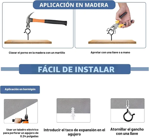 Vista 6 de ADIIL 12 ganchos Q con hebilla de seguridad, ganchos de tornillo resistentes al viento para colgar luces de cadena al aire libre, plantas, luces