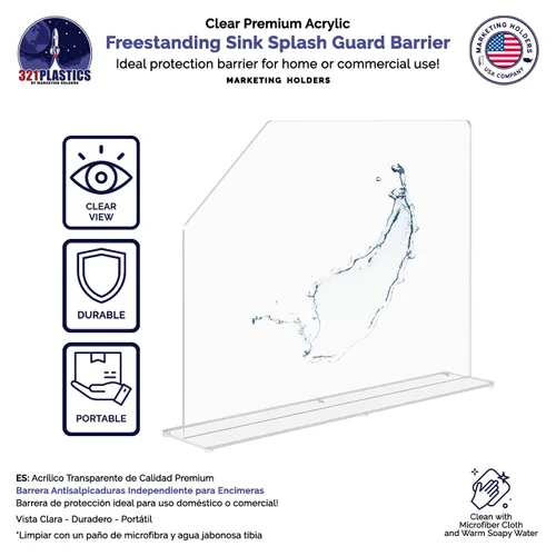 Vista 3 de Protección contra salpicaduras de acrílico transparente con abertura de fácil acceso, protector de una pieza independiente, barrera de 23.5" x 4.5