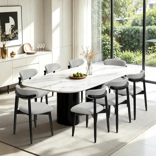Vista 11 de CHUN YI Juego de 2 sillas de comedor tapizadas de madera maciza, sillas auxiliares de cocina de tela moderna de mediados de siglo con respaldo Beige