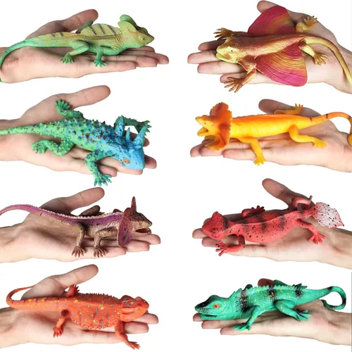 Vista 5 de 8 piezas de juguetes de lagarto esponjosos, figuras de goma elásticas, juguetes de reptiles suaves realistas para niños, juego de figuras