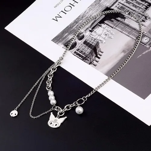 Vista 5 de Collar con colgante de personaje de dibujos animados de acero inoxidable para mujeres, adolescentes, niñas, mejores amigos, mejores amigos, regalo