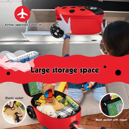 Vista 7 de HONEY JOY Maleta de scooter para niños, equipaje de mano de 18 pulgadas con ruedas LED iluminadas, carcasa impermeable y mango retráctil, maleta