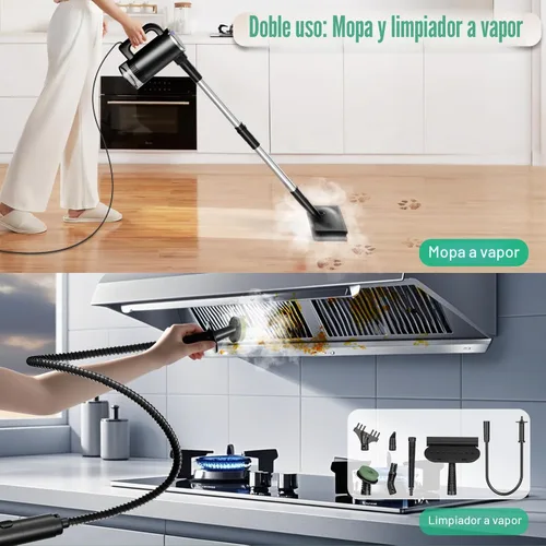 Vista 6 de Limpiador de vapor de 11 en 1 - Limpiador de vapor de mano desmontable con tanque de 380mL, vaporizador de piso de 260℉ para madera dura, baldosa