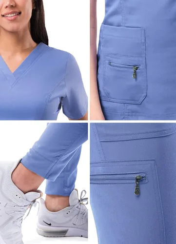 Vista 5 de Adar Pro Flawless Plus - Conjunto de exfoliante para mujer camiseta elevada con cuello en V y pantalones deportivos