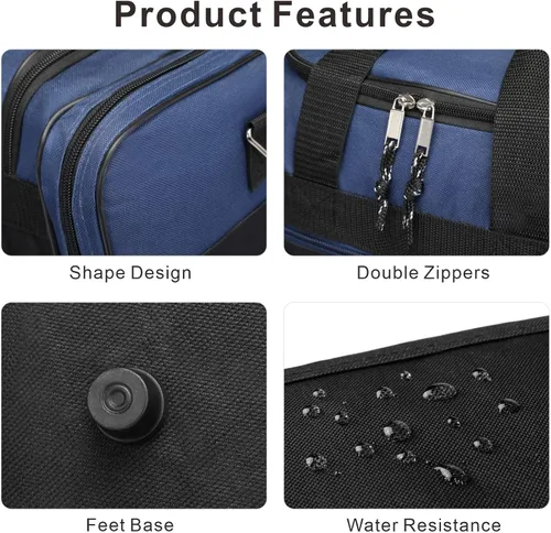 Vista 4 de AirBuyW Bolsa de lona de 16 pulgadas, de viaje, para fin de semana, para deporte, gimnasio, correa ajustable para hombres y mujeres, Azul Real
