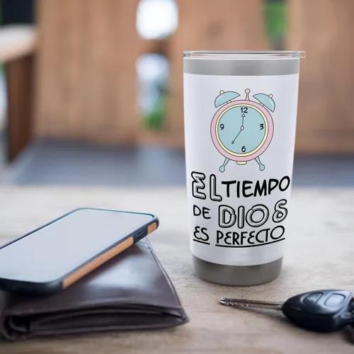 Vista 7 de El tiempo de Dios es perfecto - Vaso aislado de acero inoxidable Blanco