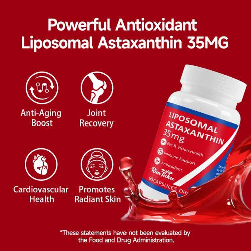 Vista 4 de Suplemento de astaxantina liposomal de 35 mg - Potente apoyo antioxidante para la salud de la piel, las articulaciones y los ojos - Fórmula natural