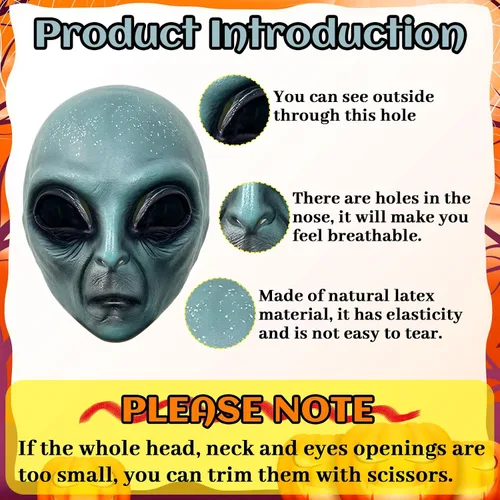 Vista 6 de Alien Mask, Scary Full Face Mask for Halloween Cosplay Costume Party Props