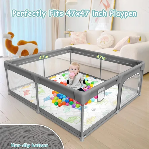 Vista 3 de Palopalo Tapete de juego de espuma gruesa para el suelo, tapete de juego de 47 x 47 pulgadas para corral, tapete de juego acolchado suave