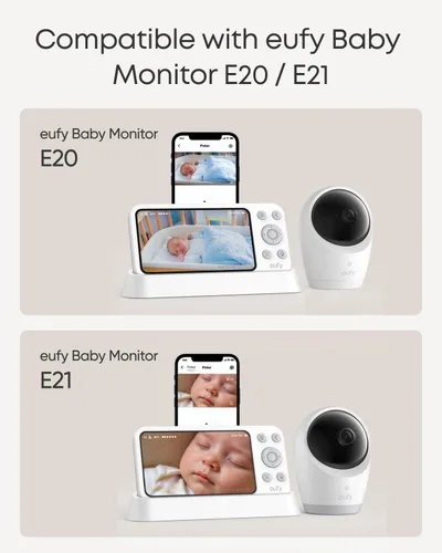 Vista 5 de eufy Security Monitor de bebé E20 con cámara HD 2K y base de carga, pantalla de 5 pulgadas 720p, Wi-Fi híbrido y sin conexión Wi-Fi, panorámica