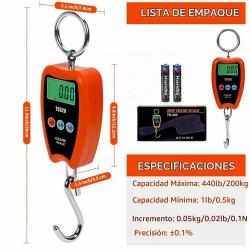 Vista 3 de Balanza de grúa digital Outmate 300 kg/660 lb 200 kg/440 lb con LED Balanza colgante mini portátil para garaje, granja, caza, pesca, etc.