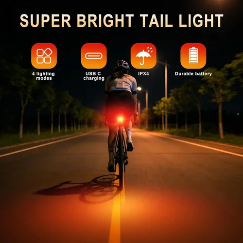 Vista 6 de KunHe USB Rechargeable Bike Tail Lights Super Bright Bicycle Rear Safety Light with 4 Light Modes for Skateboards Strollers and Wheelchairs