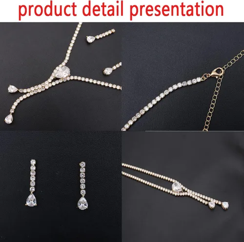 Vista 4 de Collar con colgante de circonita cúbica para niñas y mujeres, collar de letras delicadas para mujeres y niñas, conjunto de joyas para mujeres