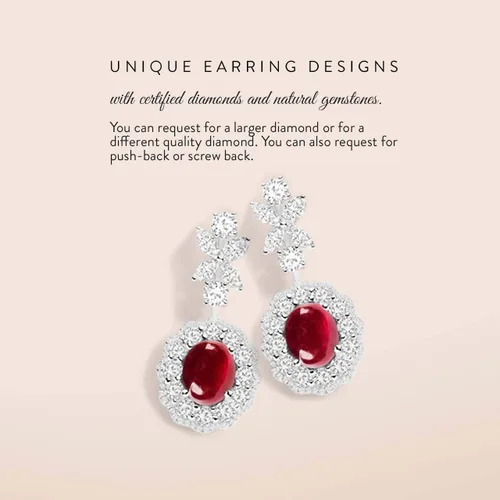 Vista 4 de Diamondere Aretes pequeños con halo de diamantes de talla ovalada natural y certificados en oro blanco de 14 quilates Aretes de 0.62 quilates