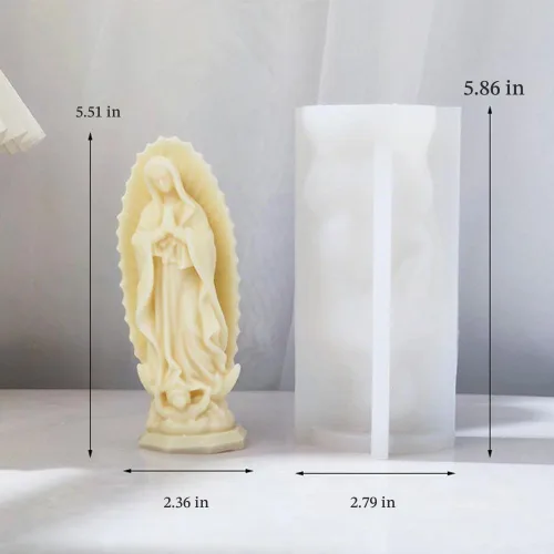 Vista 2 de Molde de silicona para estatua religiosa de la Virgen María, moldes de velas para hacer velas, herramientas de cera, molde de vela Virgen María